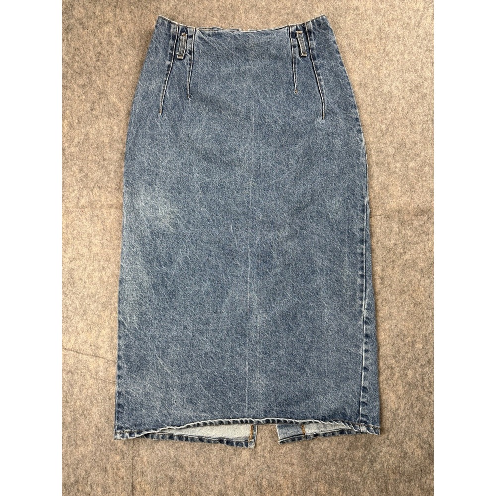 VTG 80s Stuffed Shirt Jeanswear Denim Maxi Skirt Made USA Bronze‎ Snaps Sz 9/10